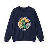 Navy blue sweatshirt with a gator graphic and text on a white background