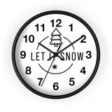 Wall clock with 'Let It Snow' text and Christmas tree design on a white background