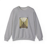 Gray sweatshirt with a graphic design on a white background