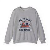 Gray sweatshirt with a graphic of a character in a cat hat and text 'Just one more episode' on a white background