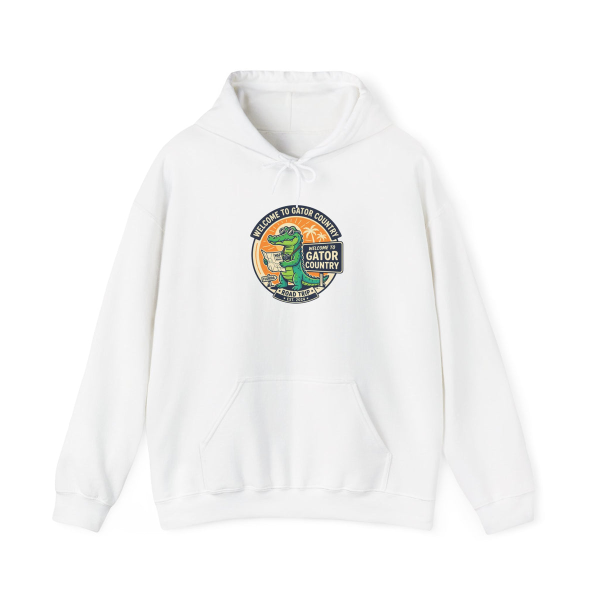 White hoodie with a graphic design on a white background