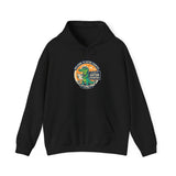 Black hoodie with a dog's face printed on the chest against a white background