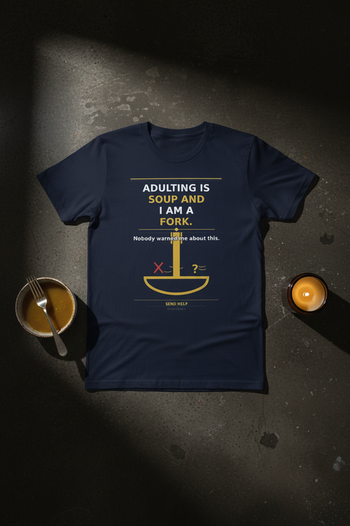 Adulting Is Soup Tee - Navy Flat Lay