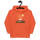 Orange hoodie with a graphic design on a white background