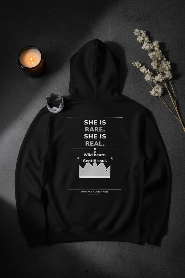 She Is Rare - Black Hoodie Flat Lay
