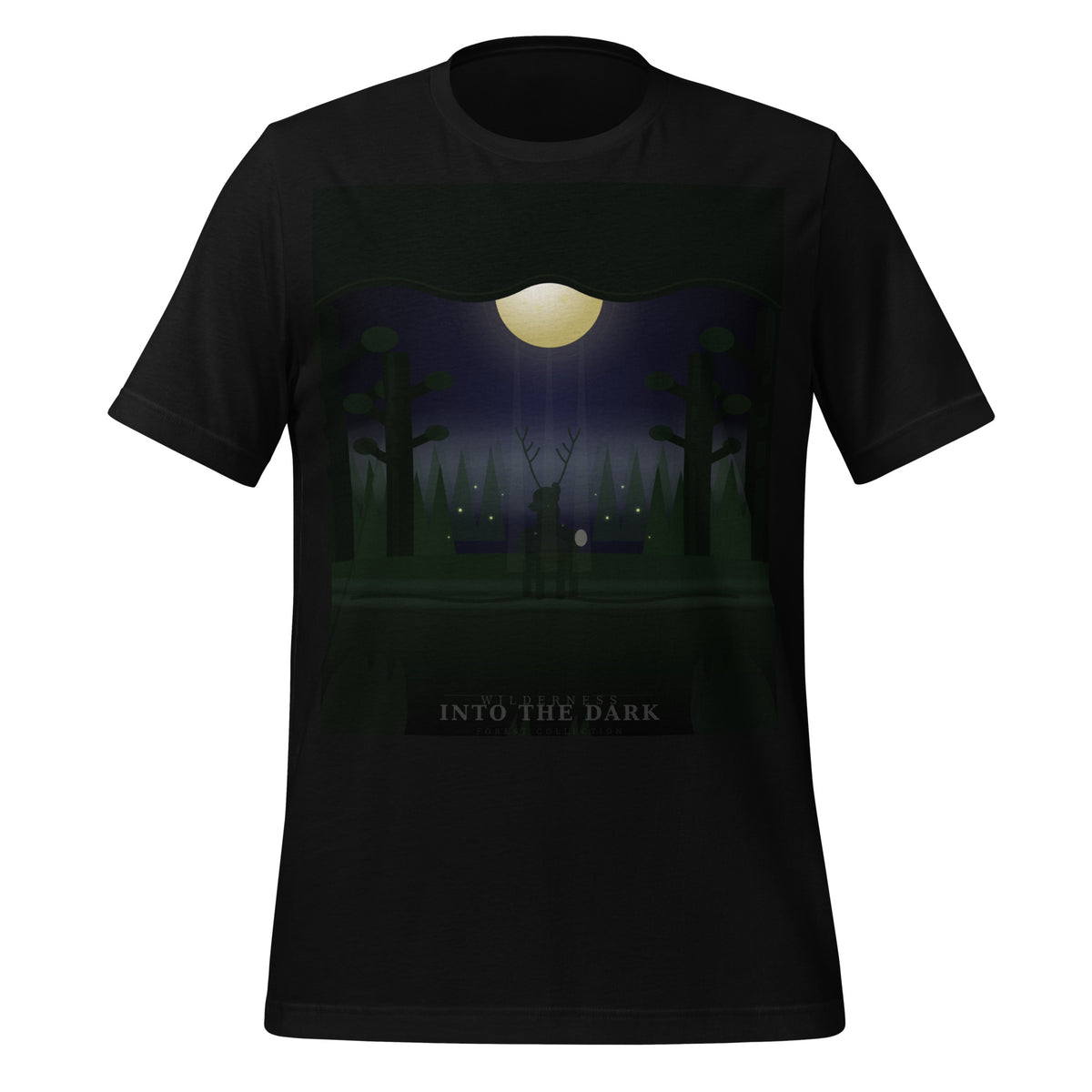 Navy blue t-shirt with red text on a white background