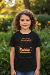 Black t-shirt with a dachshund graphic and text on a white background