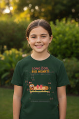 Green t-shirt with a cartoon dog and text on a white background