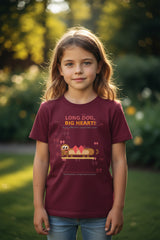 Maroon t-shirt with a dog graphic and text on a white background